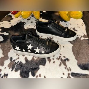 J/Slides Black White Star Leather Sneakers Sz. 6.5